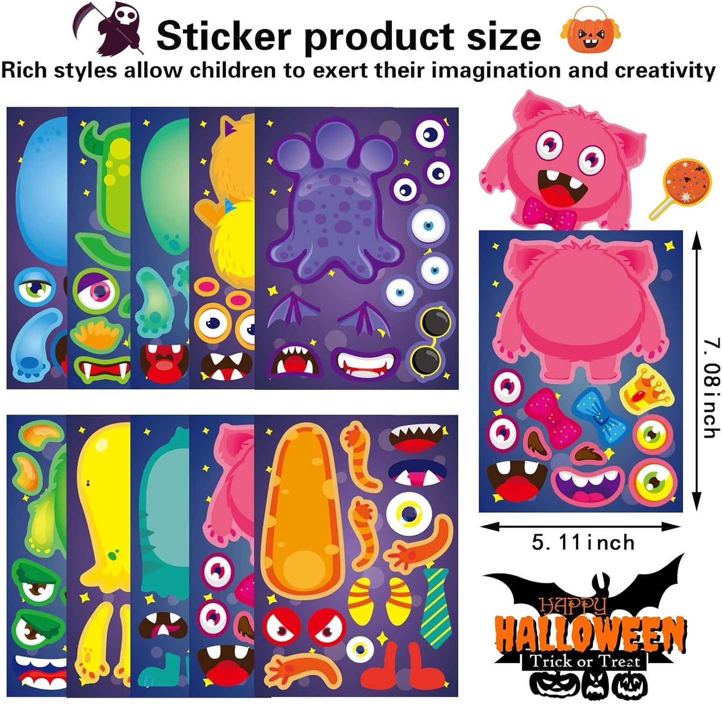 50 Sheets Make a Monster Face Stickers for Kids Make Your Own Little Monster Sticker Sheets Halloween Party Favor Stickers Birthday School Classroom Reward Gift