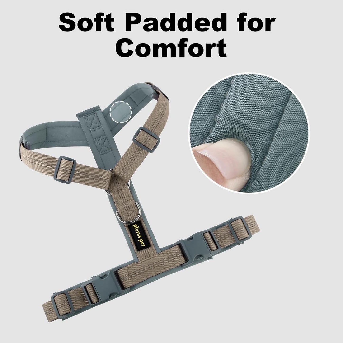 Plutus Pet No Pull Dog Harness, Adjustable Nylon Harness with Soft Padding, Reflective and Heavy Duty Dog Harness for Small, Medium, Large Dogs(Beige, L)