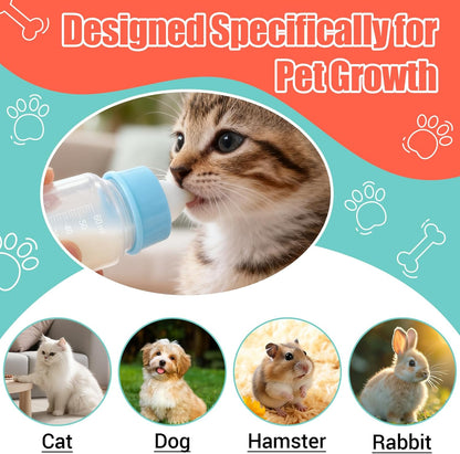 DEMORA Kitten Bottle Feeding Kit, Graduated Nursing Feeding Bottles for Pet Kitten Puppy Hamster Rabbit with Two Kinds of Replaceable Nipples Feeder (Clear, 2 oz)