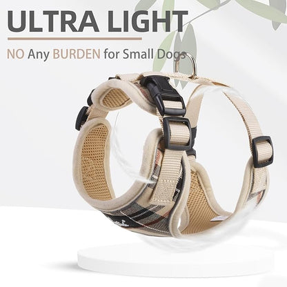 PUPTECK Soft Mesh Dog Harness and Leash Set Pet Puppy Cat Adjustable Reflective Padded Vest No Pull Harnesses, Beige, L