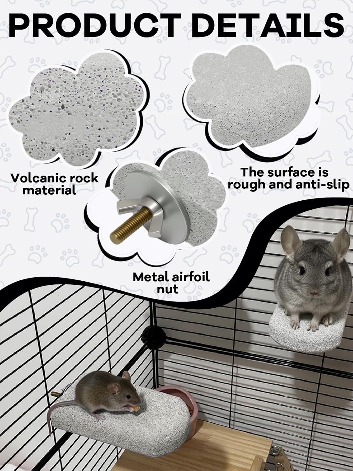 Chinchilla Lava Ledges Rat Climbing Platform 4 Pack Pumice Ledge Shelf Pet Chewing Grinding Toys Small Animals Cage Accessories for Totoro Squirrel Guinea Pig Hamster Gray