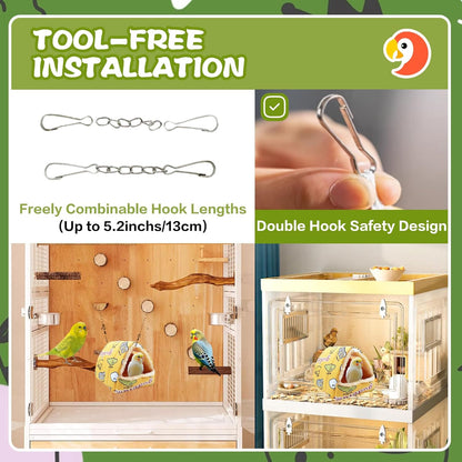 SUSOO Plush Warm Bird Nest House - Hanging Snuggle Bed Velvet Shed Hut Cage Fluffy Hideaway Winter Sleeping Hammock for Parrot Parakeet Conure Cockatiel Budgies Lovebird (Yellow, L)