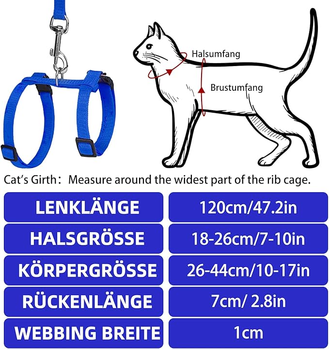 PUPTECK Adjustable Cat Harness and Leash Set Escape Proof Kitten Strap Collar for Walking Travel, Blue
