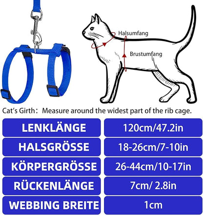 PUPTECK Adjustable Cat Harness and Leash Set Escape Proof Kitten Strap Collar for Walking Travel, Blue