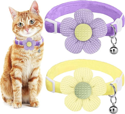 Breakaway Cat Collars with Bells, MUZIEBA Kitten Collar for Girl Boy Adjustable Safety Kitty Collars for Cats Puppy and Small Pets (Purple + Yellow)