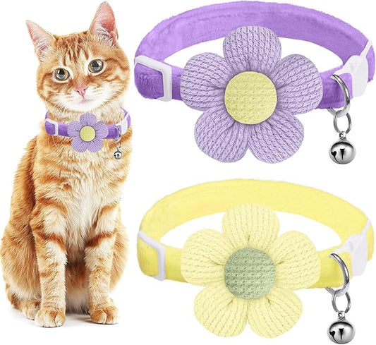 Breakaway Cat Collars with Bells, MUZIEBA Kitten Collar for Girl Boy Adjustable Safety Kitty Collars for Cats Puppy and Small Pets (Purple + Yellow)
