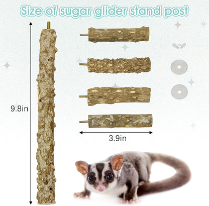 BNOSDM Sugar Glider Toy Natural Prickly Ash Wood Perch Stand Squirrel Hanging Wooden Climbing Pole Hamster Paw Grinding Perch Small Animal Cage Accessories for Chinchillas Rats Gerbil