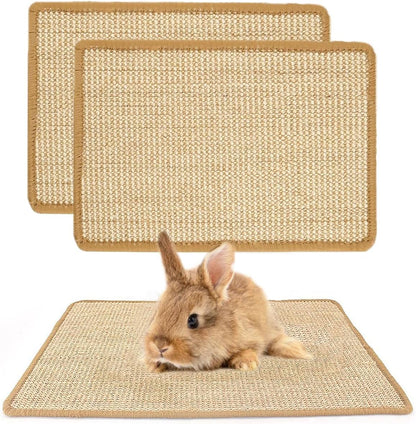 PODOO Bunny Scratch Pads, Sisal Rabbit Scratching Pad, Natural Rabbit Resting Mats for Cages, Forage Grass Mat Indoor Essentials Accessories for Guinea Pig Cat (2Pcs, 15.7x11.8 inches)