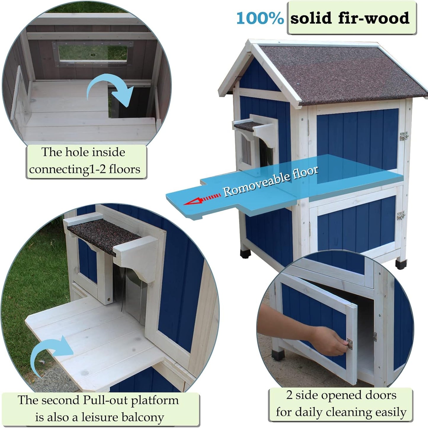 Rockever Outdoor Cat House, Large Outdoor Houses for Feral Cats Wooden Outside Cat Shelter Weatherproof with Escape Door