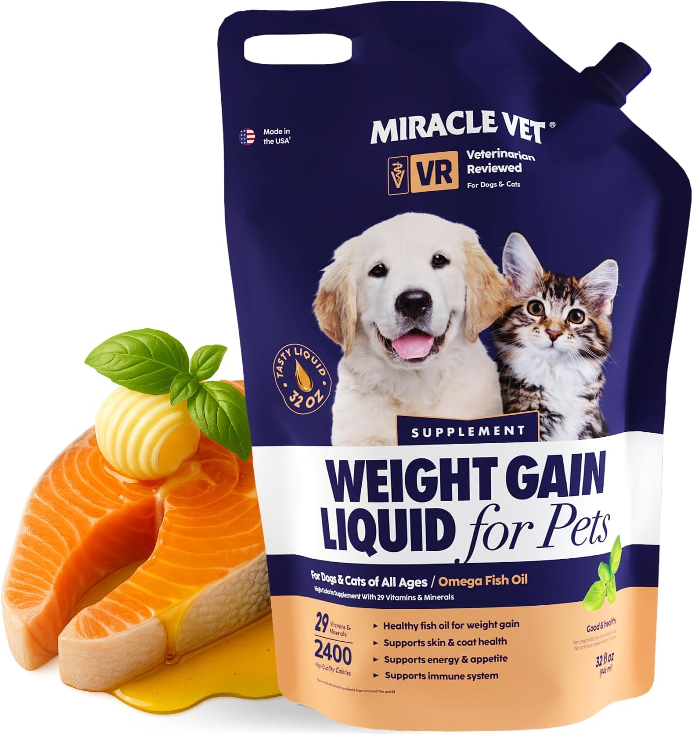 MIRACLE VET High-Calorie Weight Gainer for Dogs & Cats - Multivitamin Nutritional Supplement Gel, Omega Fish Oil, Calcium - Puppy, Senior, Prenatal Cat & Dog Vitamins, Supplements for Weight Gain