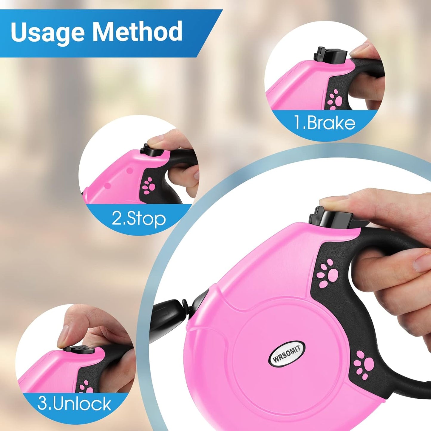 Retractable Dog Leash, 26 Ft Heavy Duty Pet Walking Leash for Small Medium Large Dogs up to 99lbs, Anti-Slip Handle, 360 ° No Tangle, Nylon Tape, One-Handed Brake (Pink)