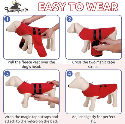 Queenmore Small Dog Sweaters, Soft Fleece Vest Pullover Dog Jacket with Leash Hole, Warm Winter Dog Clothes Cold Weather Doggy Dachshund Sweater for Small Dogs Cats Boy or Girl (Red, S)