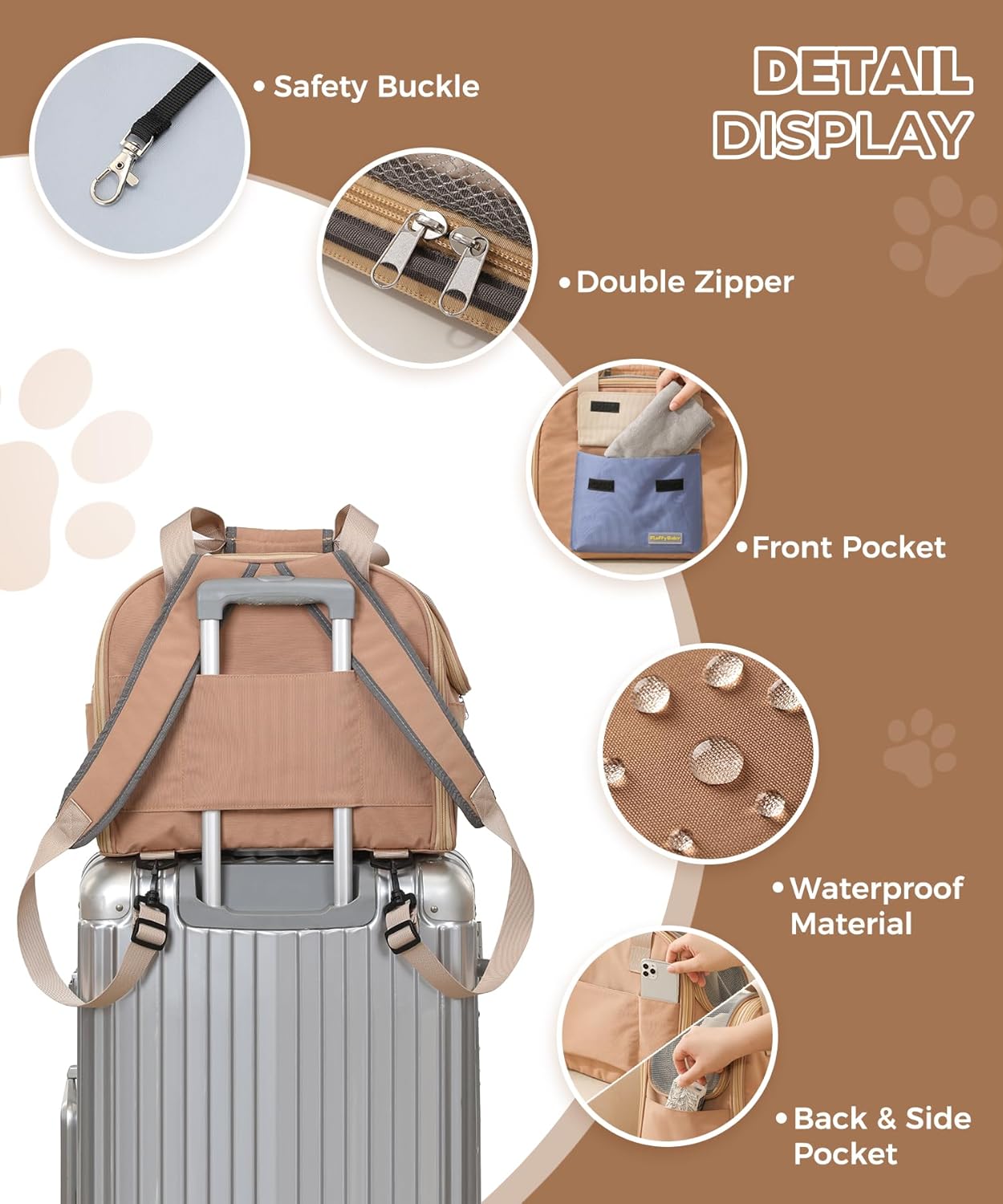 Expandable Pet Carrier Backpack, Cat Carrier Backpacks with Breathable Mesh for Cats Small Dogs Puppies Up to 25 Lbs Airline Approved Waterproof Travel Carrier with Safety Buckle for Hiking & Flights