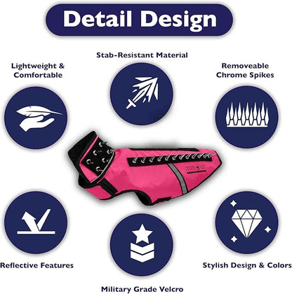 CoyoteVest SpikeVest Dog Harness Vest for Small Dogs, Reflective Dog Vest with Spikes to Shield Your pet from Coyotes, Raptor and Animal Attacks, Anti Hawk Vest, Made in USA (L-Pink)