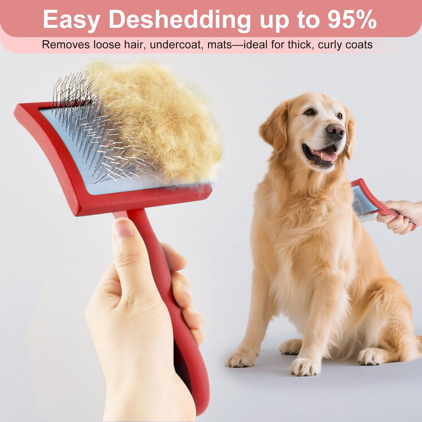 Slicker Brush for Dogs, Doodle & Poodle Brush for Long Haired Dog, Dog Slicker Brushes for Grooming (Large Curved)