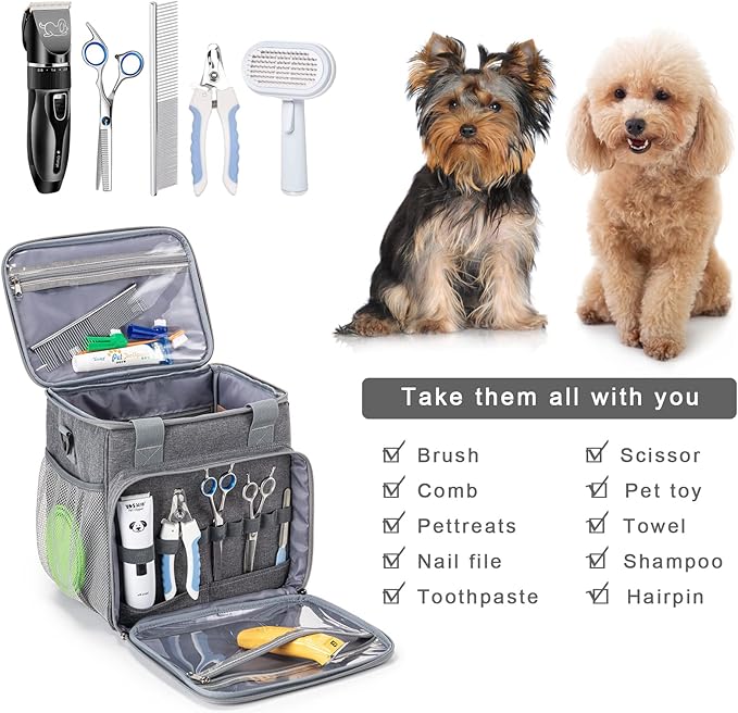 Pet Grooming Bag, Dog Grooming Supplies Organizer Tote Bag, Perfect for Pet Grooming Tool Kit Accessories-Grey