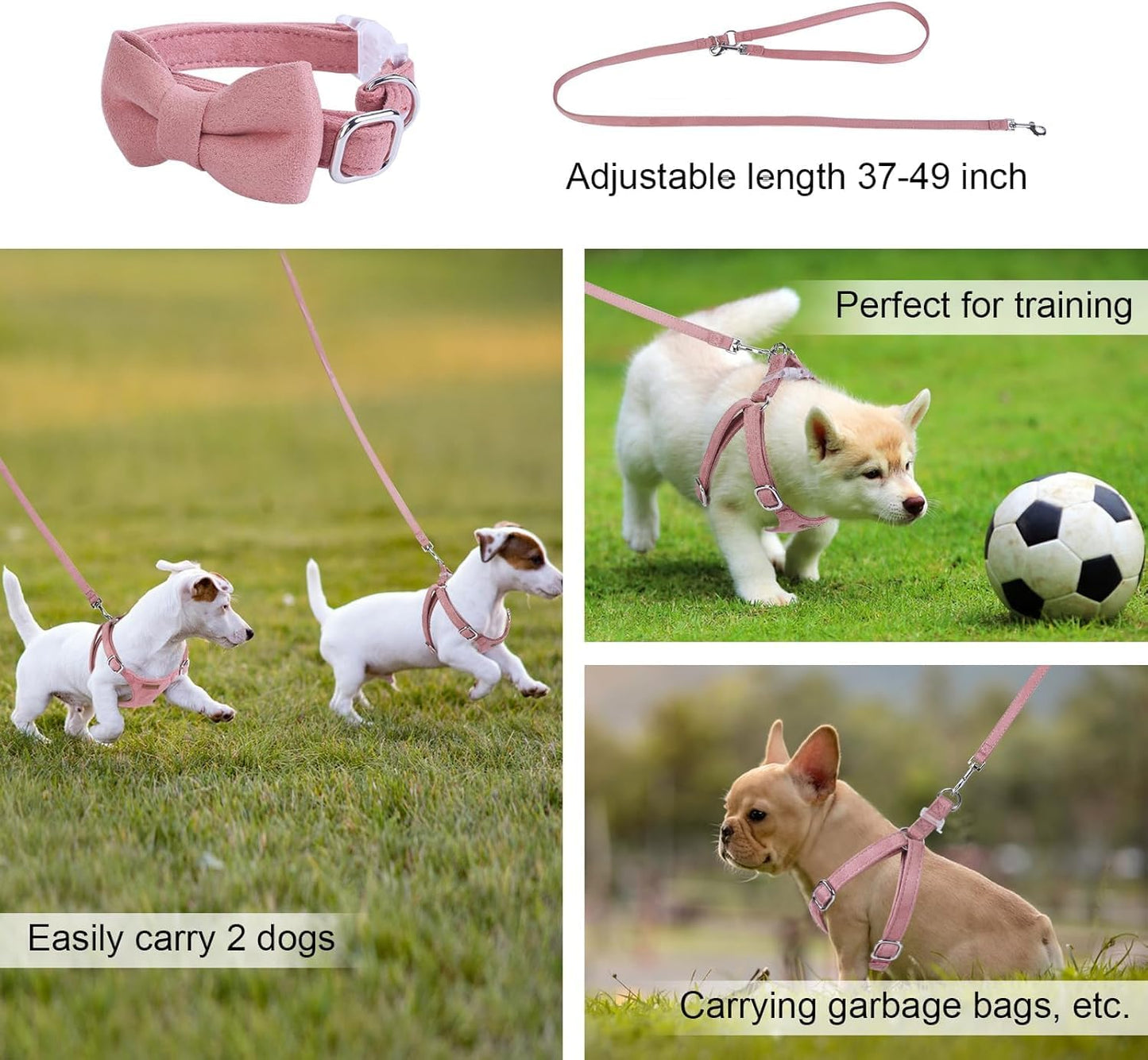 Dog Harness and Leash Set, XXS No Pull Adjustable Puppy Harness with Multifunction Pink Dog Leash and Dog Collar, Soft No Choke Escape Proof Pet Harness Vest for Small Dogs and Cats (Red, S)