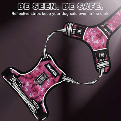 WINSEE Dog Harness No Pull, Pet Harnesses with Dog Collar, Adjustable Reflective Oxford Outdoor Vest, Front/Back Leash Clips for Small, Medium, Large, Extra Large Dogs, Easy Control Handle for Walking