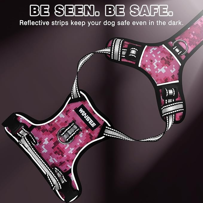 WINSEE Dog Harness No Pull, Pet Harnesses with Dog Collar, Adjustable Reflective Oxford Outdoor Vest, Front/Back Leash Clips for Small, Medium, Large, Extra Large Dogs, Easy Control Handle for Walking