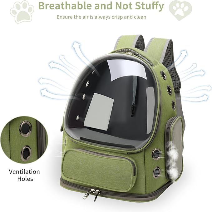 Cat Backpack Carrier for Cats and Small Dogs, Breathable Cat Bubble Backpack, Airline Approved Pet Travel Carrier for Hiking Camping Outdoor(Green)