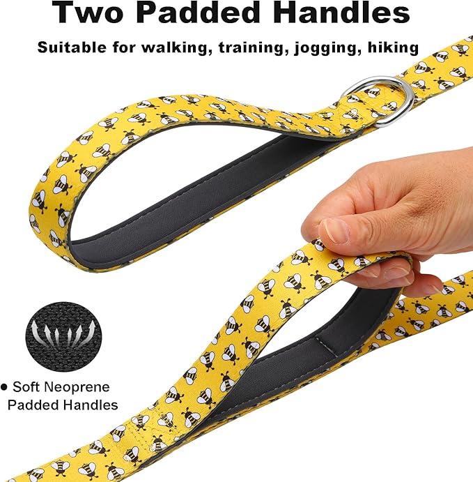 6ft Dog Leash with Two Padded Handles, Heavy Duty Strong Nylon Pet Leash with Soft Neoprene Handle for Small Medium Large Dogs, Yellow Bee