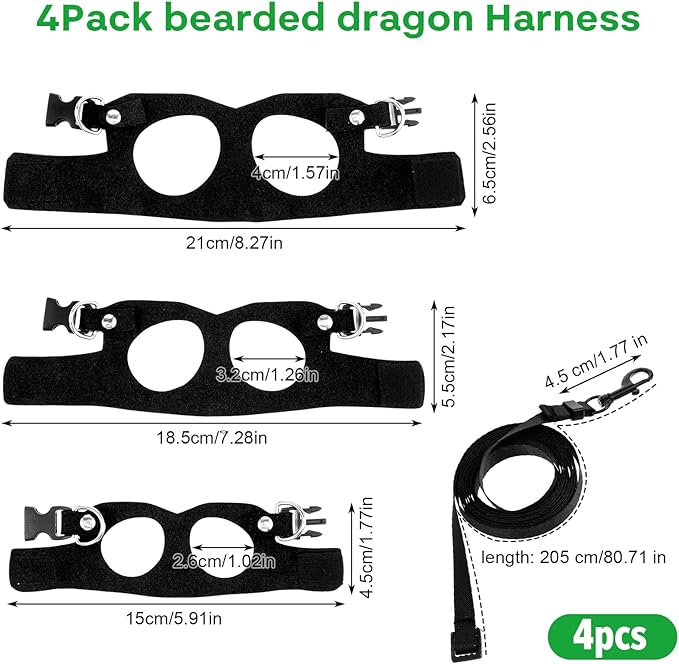 3 Pcs Escape Proof Bearded Dragon Harnesses and Leash Set, 3 Sizes Adjustable Soft Leather Lizard Leash Harness Small Animal Walking Vest for Squirrel Rat Bearded Dragon Lizard Small Reptiles