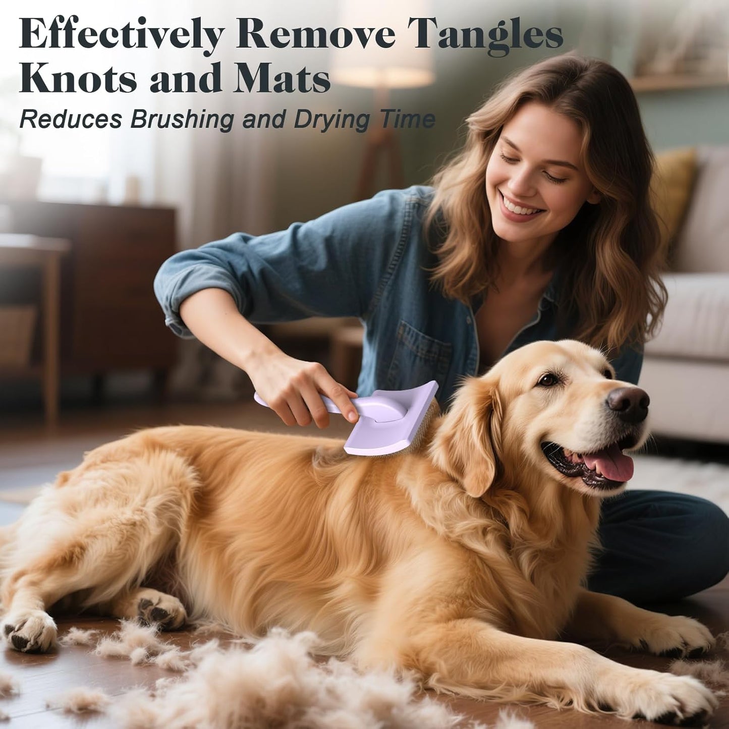 2PCS Slicker Brush for Dogs & Pet Comb,Professional Dog Grooming Brush (Goldendoodles,Poodles,Labradoodles) with Extra Long Pins to Effectively Remove Tangles, Knots and Mats (Light Purple Large)