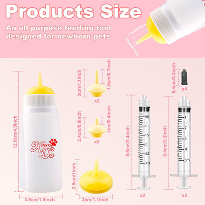 Kitten Bottle Feeding kit with Feeding Nipple and Syringe, Soft Silicone Nursing Pet Feeding Bottle, Ventilation Valve Resistant Tearing for Small Puppies, Kittens, Rabbit (M Nipple-Yellow)
