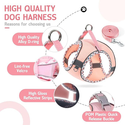 Jestrem Cat Harness and Leash Set - Breathable Mesh Vest with Reflective Strips, Escape-Proof Harness with No-Choke Design Secure Lock Buckles for Kittens or Puppies, XXS Pink(Fits 1-4 lbs Kittens)
