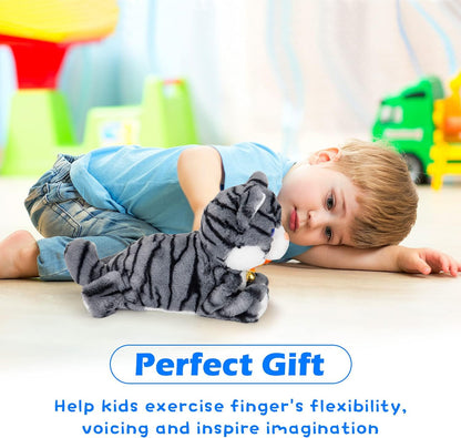 Smalody Interactive Electronic Plush Toy - Upgrade with LED Light Eyes Animated Sound Control Electronic Pet, Robot Cat Kitten Toys Gifts for Boys & Girls Kids Birthday Christmas (Gray)