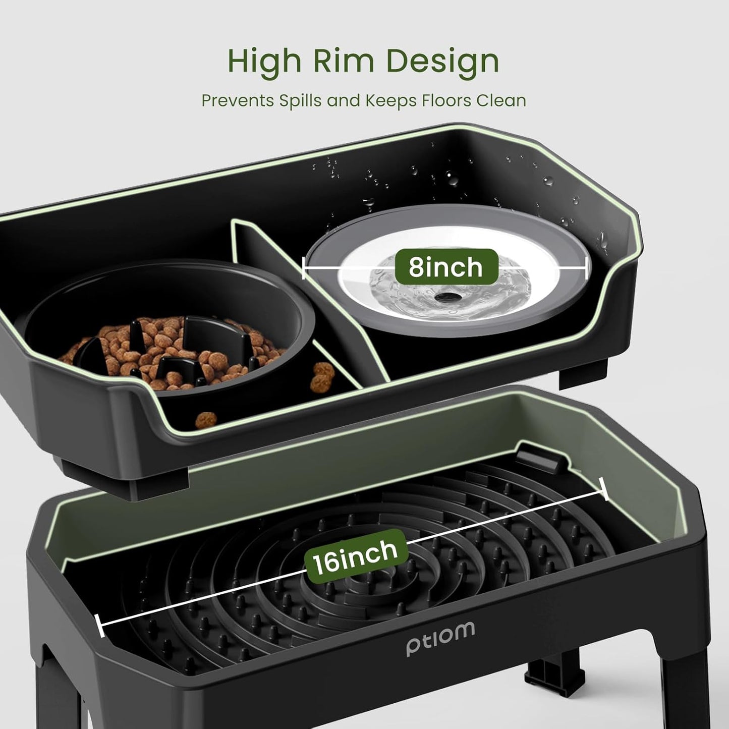 4-in-1 Elevated Slow Feeder Dog Bowls, 4 Height Adjustable Mess Proof Raised Dog Bowl Stand with No Spill Water Bowl, Stainless Steel Doggy Food Dish & Slow Feeder for Large Medium Small Pets