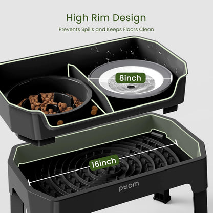 4-in-1 Elevated Slow Feeder Dog Bowls, 4 Height Adjustable Mess Proof Raised Dog Bowl Stand with No Spill Water Bowl, Stainless Steel Doggy Food Dish & Slow Feeder for Large Medium Small Pets