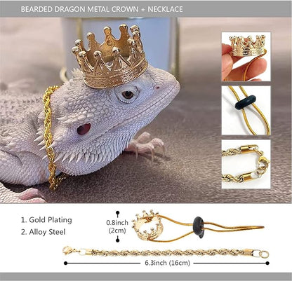 Bearded Dragon Leash and Harness Set, Beardie Carrier, Lizard Adjustable Harness with Leather Wings and Sling Bag, Reptile Small Pet Backpack Batwing Accessories (Leopard Pattern with Crown)