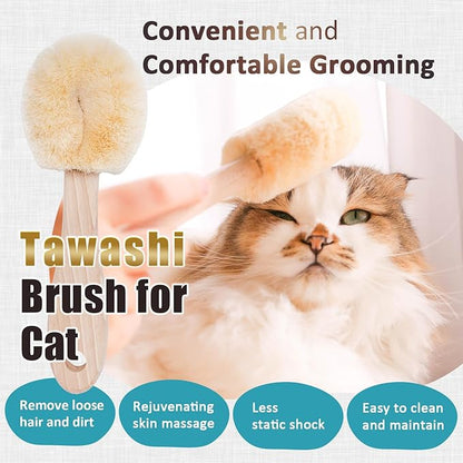 Cat Grooming Massage Tawashi Brush with Wood Handle Less Static Natural Sisal fiber Made in Japan (Type-A)