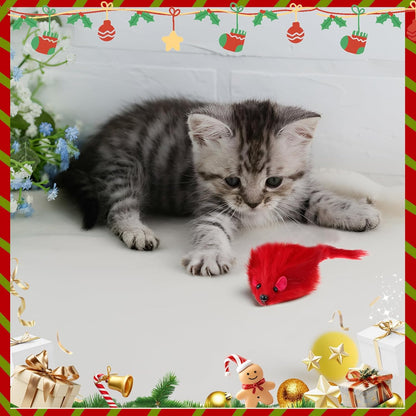 Hungdao 60 Pcs Furry Mice Interactive Catch Play Rabbit Fur Mouse Cat Toy Rattle Sound Rat Plush for PET Cats and Kittens, 3 Colors (White, Green, Red)