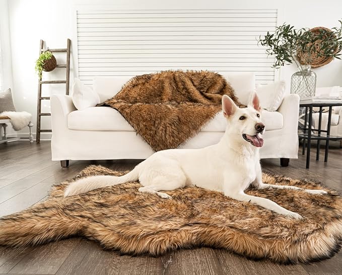 PupRug Orthopedic Dog Bed for Large Dogs with Fluffy Soft Faux Fur and Memory Foam for Joint Pain Relief, Machine Washable and Waterproof Couch Bed, Sable Tan, Large/Extra Large