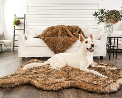 PupRug Orthopedic Dog Bed for Large Dogs with Fluffy Soft Faux Fur and Memory Foam for Joint Pain Relief, Machine Washable and Waterproof Couch Bed, Sable Tan, Large/Extra Large