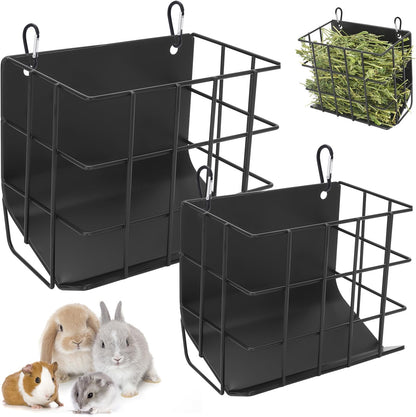 2PCS Rabbit Hay Feeder with Heavy-Duty Metal Frame Rabbit Hay Holder, Bunny Hay Feeder Guinea Pig Hay Holder,for Rabbits Guinea Pigs Bunny Chinchillas and Small Animals (Black)