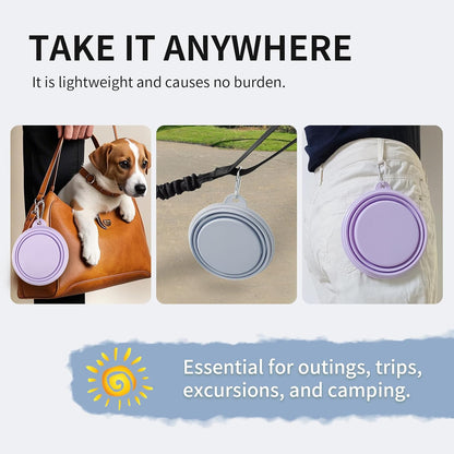 Collapsible Dog Bowls 2-Pack, Portable Travel Dog Bowl with Carabiner, Food-Grade Silicone Pet Bowl for Hiking, Walking (22 OZ Macaron Blue and Violet)