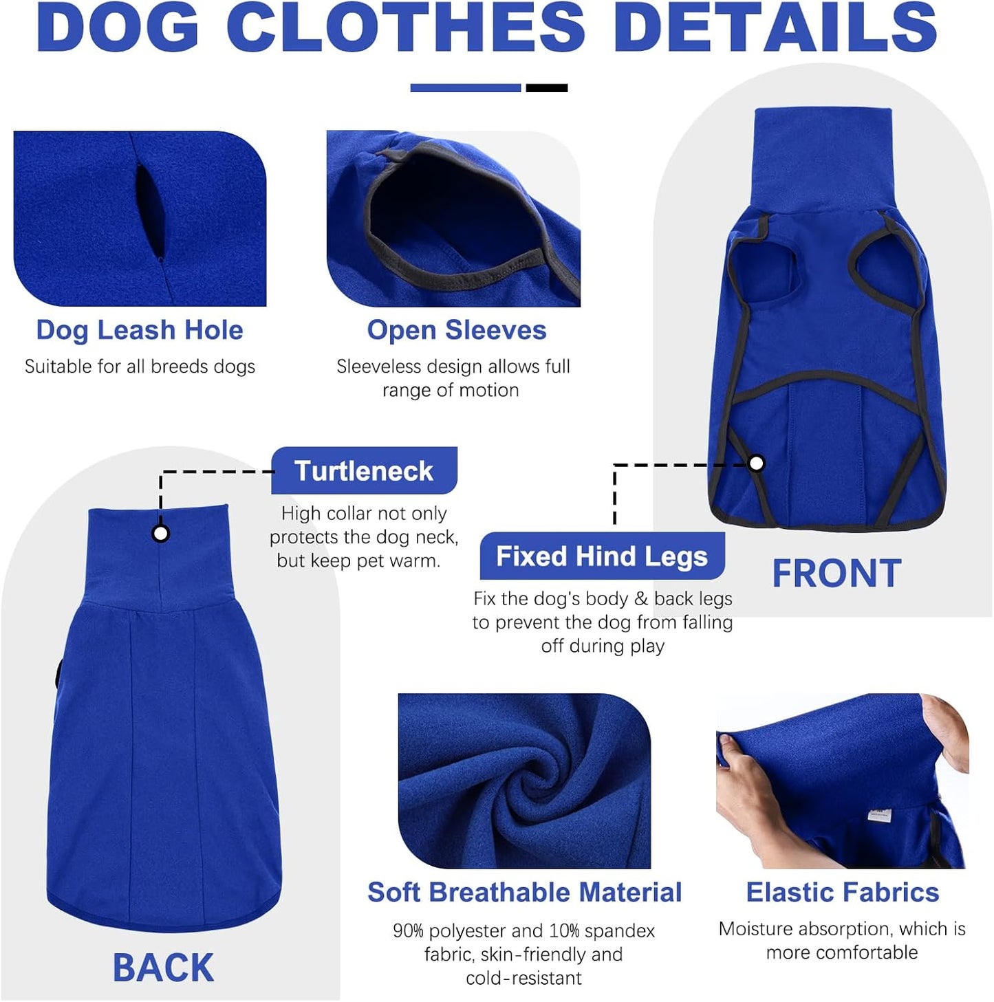 ROZKITCH Dog Pajamas for Small Dogs with Built-in Leash Hole, Pet Windproof Warm Cold Weather Jacket Vest Cozy Jumpsuit Apparel Outfit Clothes for Walking Hiking Travel Sleep Blue XS