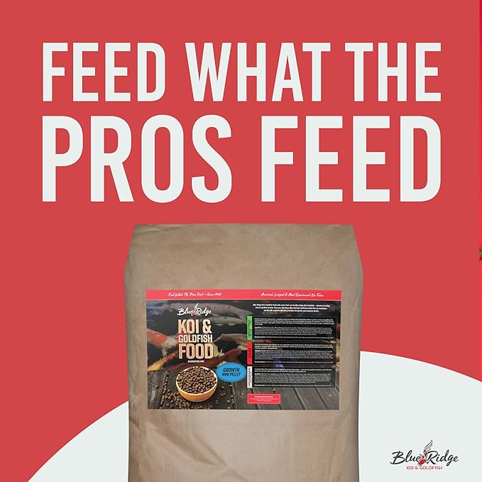 Blue Ridge Koi Fish Food 50lb - Koi Food Mini Growth Formula, Goldfish Food, Premium Fish Food for Ponds, Ponds Fish Food, Floating Pond Pellets