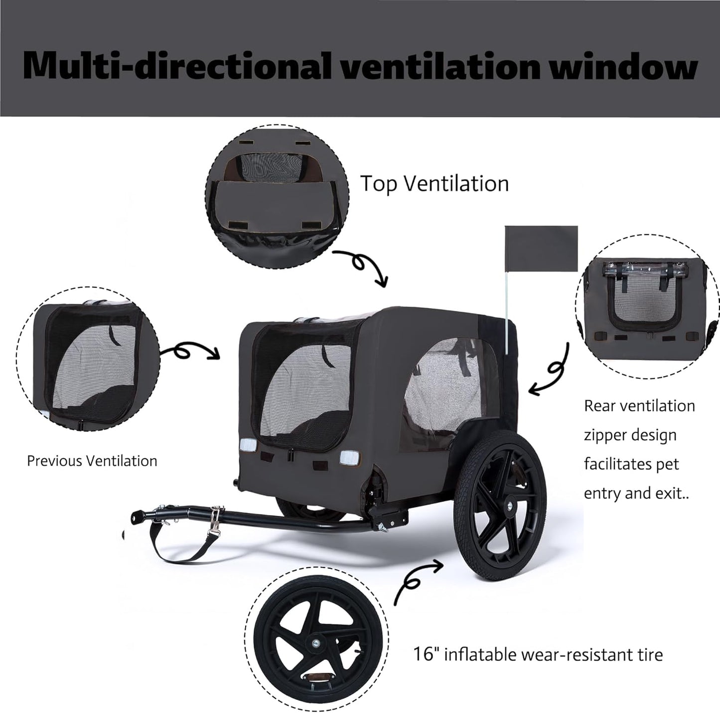 Pet Bike Trailer for Dogs, 88LBS Capacity Dog Bicycle Trailer with 20" Pneumatic Rubber Wheels, Multi-Directional Ventilation, Waterproof Cover, Perfect for Cycling with Pets