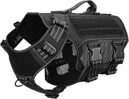 ICEFANG Tactical Mesh Dog Harness for Large Dogs,Reflective Dog Molle Vest with Metal Buckles,Hook and Loop Panels,No Pulling Front Clip for Walking Hiking Training (Large (Pack of 1), Black)