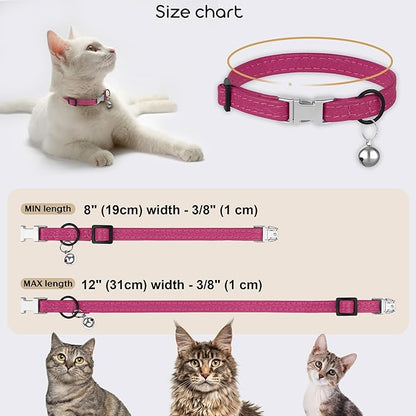 Leather Cat Collar with Buckle and Removable Bell - Non Breakaway Adjustable Soft Safety Small Pet Collars for Girl Boy Cats Kitten (Pink)