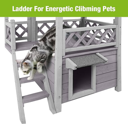 GUTINNEEN Cat House Outdoor Weatheproof Feral Cat Shelter Wooden Cat Condos for Winter Large Balcony（AIR09）