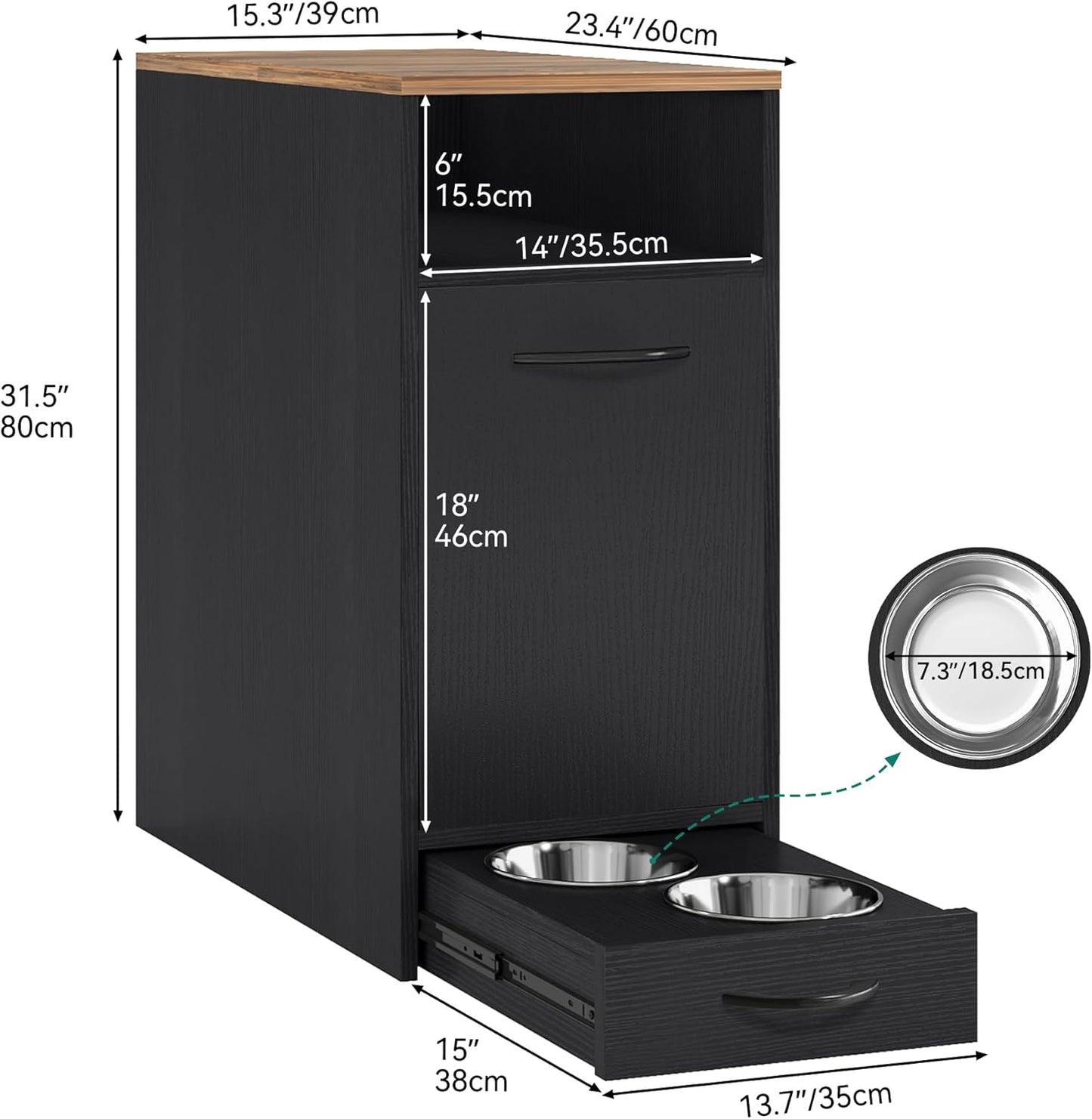 YITAHOME Dog Feeding Station with Storage, Dog Food Cabinet with 2 Feeder Bowls, Pull Out Elevated Dog Bowl, Black