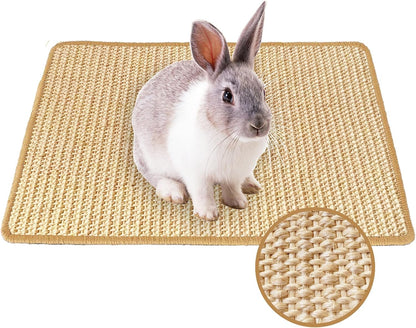 Rabbit Scratching Pad, 16 x 12 Inch Natural Sisal Bunny Scratch Mat Scratcher Mats Claws and Teeth Care for Biting Sleeping Nesting Small Animal Bedding Bed Play Toy (Beige+Brown, 1Pc)