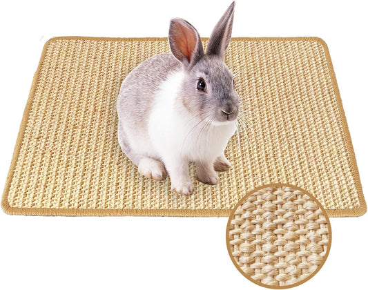 Rabbit Scratching Pad, 16 x 12 Inch Natural Sisal Bunny Scratch Mat Scratcher Mats Claws and Teeth Care for Biting Sleeping Nesting Small Animal Bedding Bed Play Toy (Beige+Brown, 1Pc)