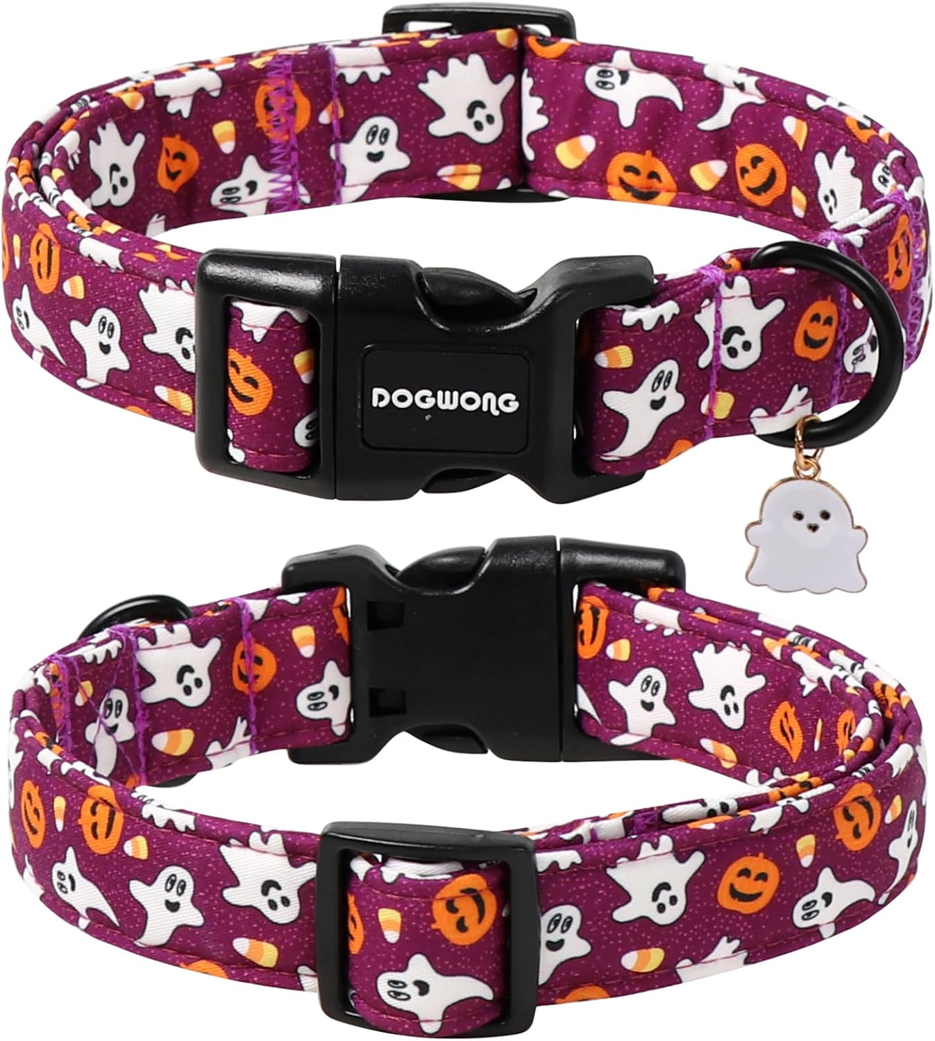 DOGWONG Halloween Dog Collar, Ghost Purple Dog Collars, Adjustable Cute Fall Pet Collars Autumn Design Dog Collar for Small Medium Large Dogs