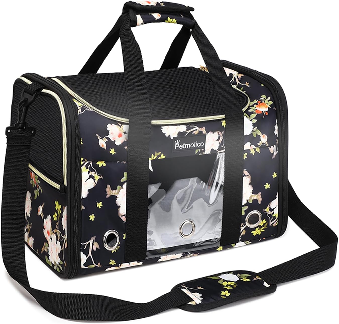 Petmolico Cat Carrier Soft-Sided Pet Bag for Small Medium Cats Puppies 16LBs - Airline Approved Pet Travel Carrier 3 Open Doors (Medium,Mixed Yellow)